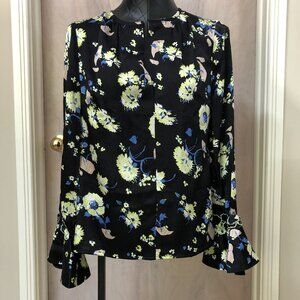 Derek Lam 10 Crosby Black Floral Silk Blouse - Size 4